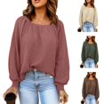Wataxii Womens Long Sleeve Tops Women Casual Fall Tops Blouses Waffle