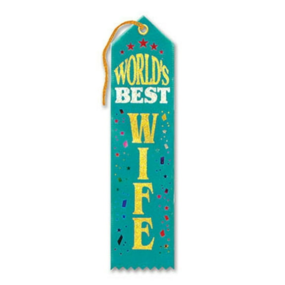 Pack of 6 Green "World's Best Wife Award" School Award Ribbon Bookmarks 8"