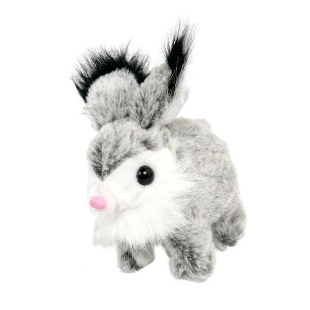 Conejito de peluche interactivo, mascota electrónica portátil, adorable y educativa Gris blanco
