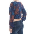 thumbnail image 4 of SAGE Womens Navy Label Printed Tie Hem Long Sleeve V Neck Top S, 4 of 4
