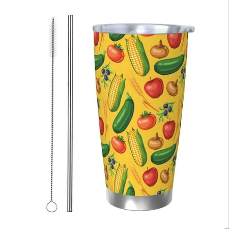 

KLL Colorful Vegetables Print 40oz Stainless Steel Insulated Car Cup with Spillproof Lid - Keep Your Drink Hot or Cold on the Go-Straw Two-piece Set