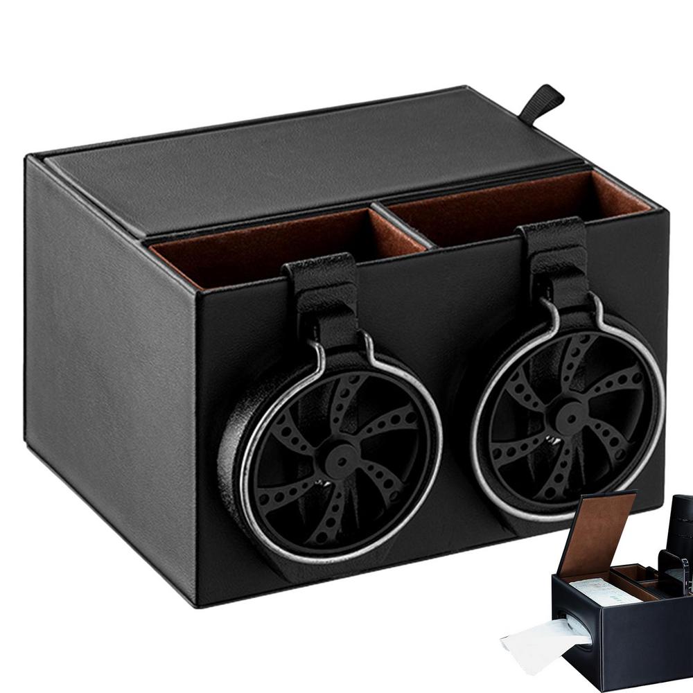 Car Storage Box 3In1 Universal Leather Safety Large Compacity Car Storage with Lid & Cup