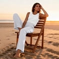 thumbnail image 4 of Dwellite Womens Linen Pants Petite 2026 Summer Lightweight High Waist Solid Straight Leg Beach Lounge Trousers Gray L, 4 of 7