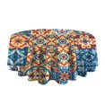 thumbnail image 5 of Multicolor Ethnic Geometric Patchwork Pattern Round Tablecloth 60"x60",Wrinkle Wipeable Table Cloth for Kitchen Dining Room Picnic Patio Party, 5 of 6