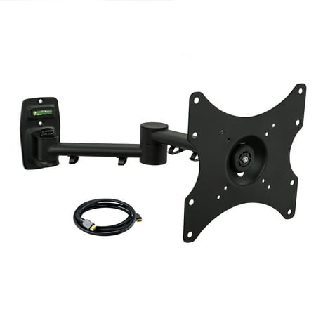 Single Lens Mount - MegaMounts Full Motion Single Stud Wall Mount for 17-42 Inch Displays with Bubble Level and HDMI Cable
