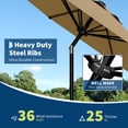 thumbnail image 4 of Parasol de Marché de 9 Pi avec Manivelle et Inclinaison, UPF 50 Plus Imperméable pour Terrasse Extérieure, Pare-Soleil avec 8 Baleines Renforcées, Parasol avec Protection UV pour Jardin, Terrasse, Piscine, Balcon, Rouge Bleu Ciel Jaune Marine Kaki Blanc, 4 of 7