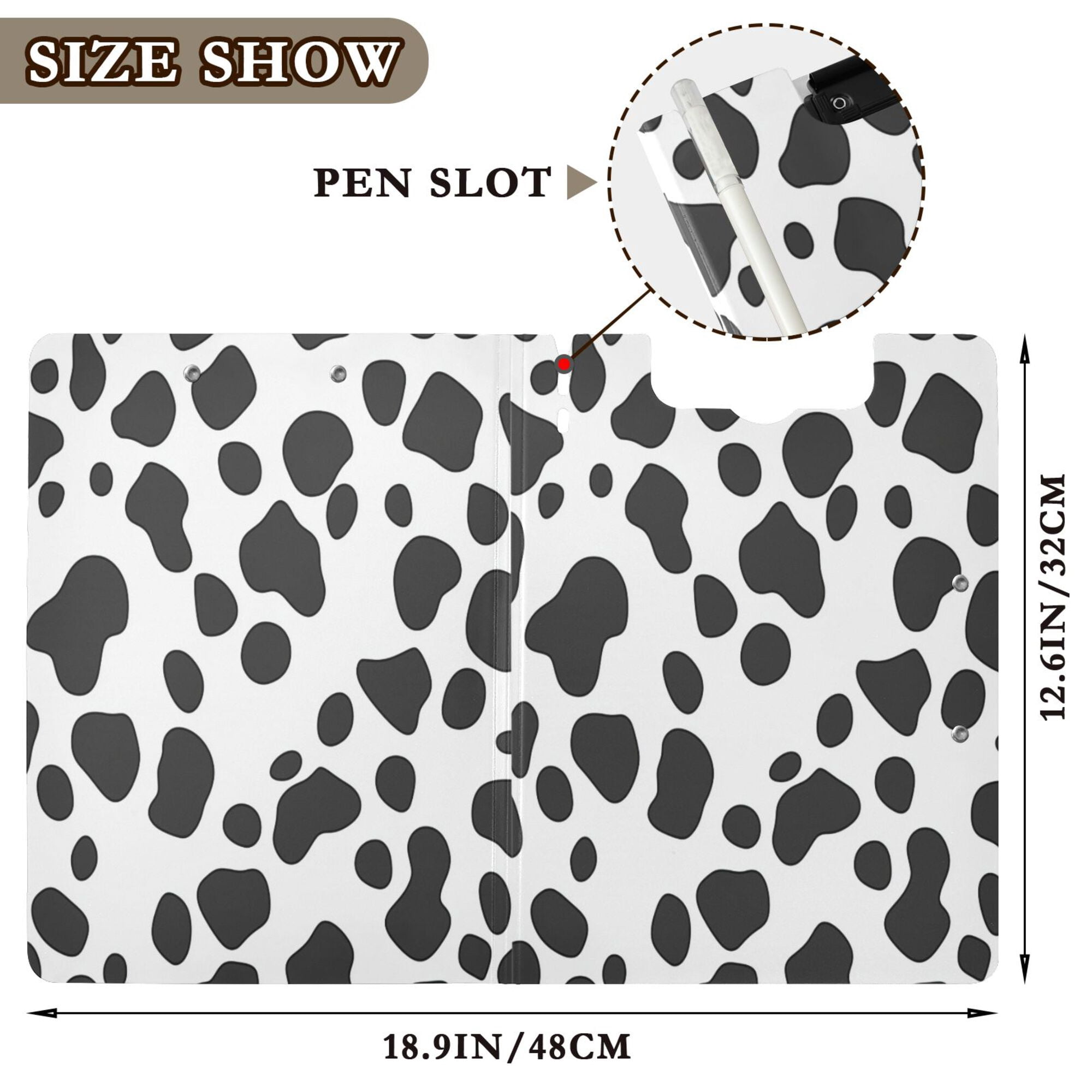 FORMRS A4 Clipboard Folder with Pen Holder Horizontal Foldable School Office Binder, Cow Spots