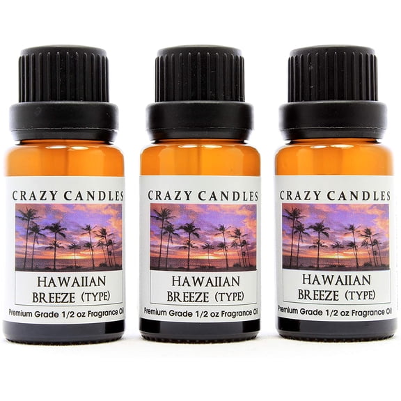 Hawaiian Breeze 3 Bottles 1/2 Fl Oz Each 15ml Premium Grade Scented Fragrance Oil By Crazy Candles Made in USA