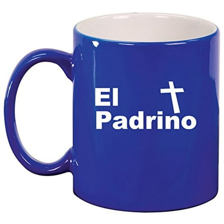 Pewter Christening Cup - Ceramic Coffee Tea Mug Cup El Padrino Christening Baptism Godfather (Blue)