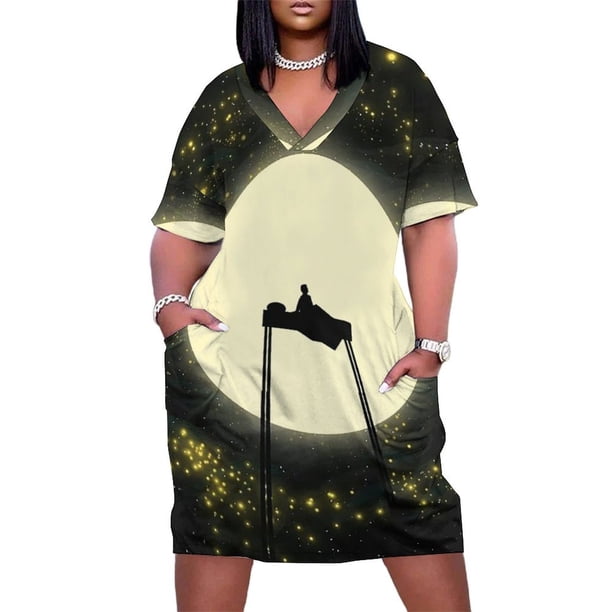 Vestido de verano con bolsillos sueltos y luna, ropa de verano para mujer