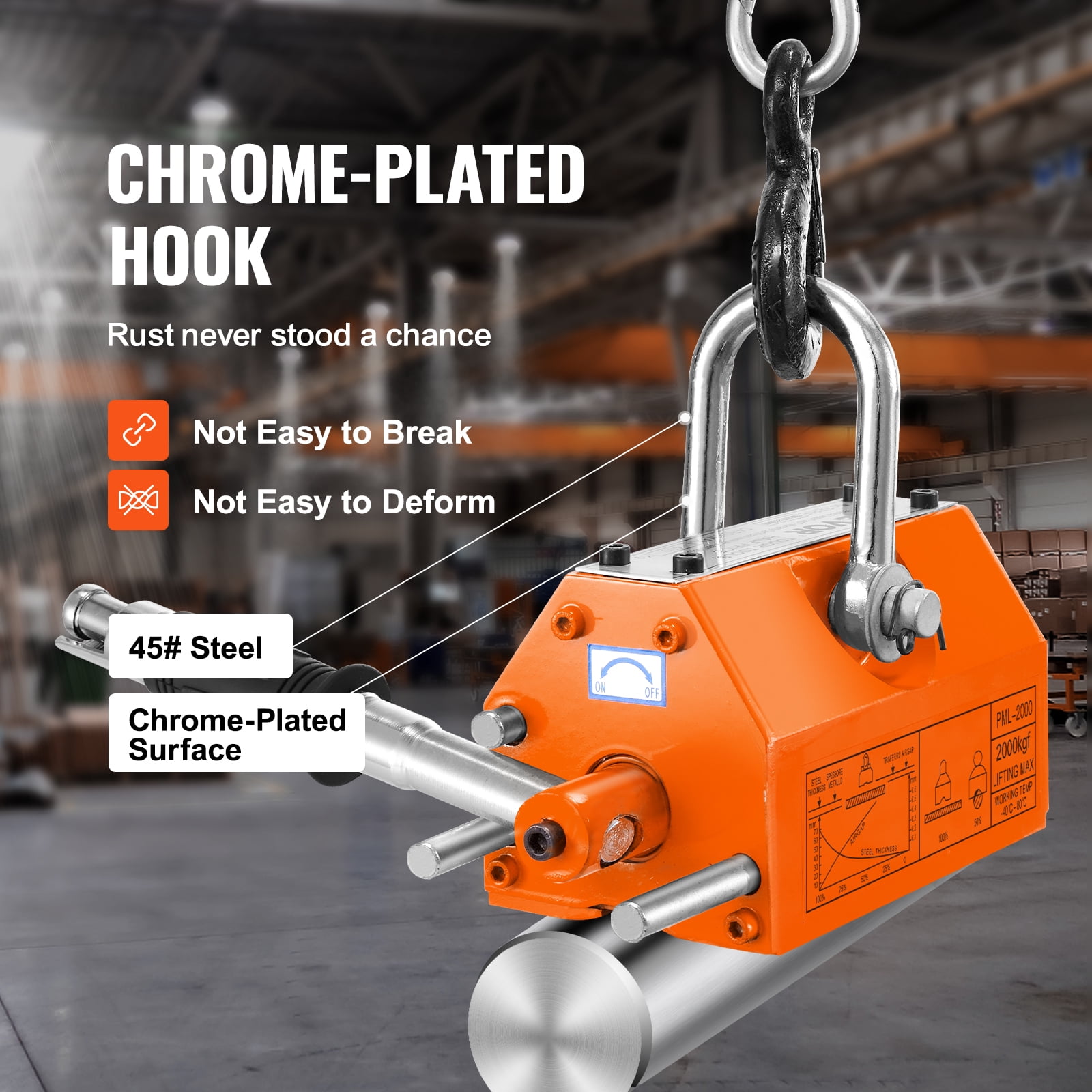 VEVOR Magnetic Lifter, 4400lbs/2000kg Pulling Capacity, 2.5 Safety Factor, Neodymium & Steel, Lifting Magnet with Release, Permanent Lift Magnets, Heavy Duty Magnet for Hoist, Shop Crane, Block