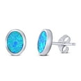 thumbnail image 2 of 10mm Oval Stud Earring Lab Created Blue Opal Solid 925 Sterling Silver, 2 of 5