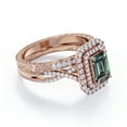 thumbnail image 3 of JeenMata 2 Carat Emerald Cut Lab Grown Alexandrite and Moissanite - Edwardian Design - Double Halo Infinity Wedding Set - 18K Rose Gold Plating over Silver, 3 of 6