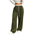 thumbnail image 3 of Gytharion Women's Lace Trim Sweatpants Solid Color Straight Leg Loose Casual Track Pants with Pockets Drawstring Elastic High Waist Joggers, 3 of 7