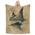 thumbnail image 2 of Vintage Stingray Scientific Illustration Throw Blanket, Antique Coastal Nautical Art Soft Flannel Fleece, Beach House Decor for Sofa Bed 80x60, 2 of 6