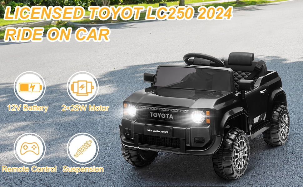 Winado Licensed Toyota 12V Kids Electric Ride On Car with Remote Control, Music, Lights, Black