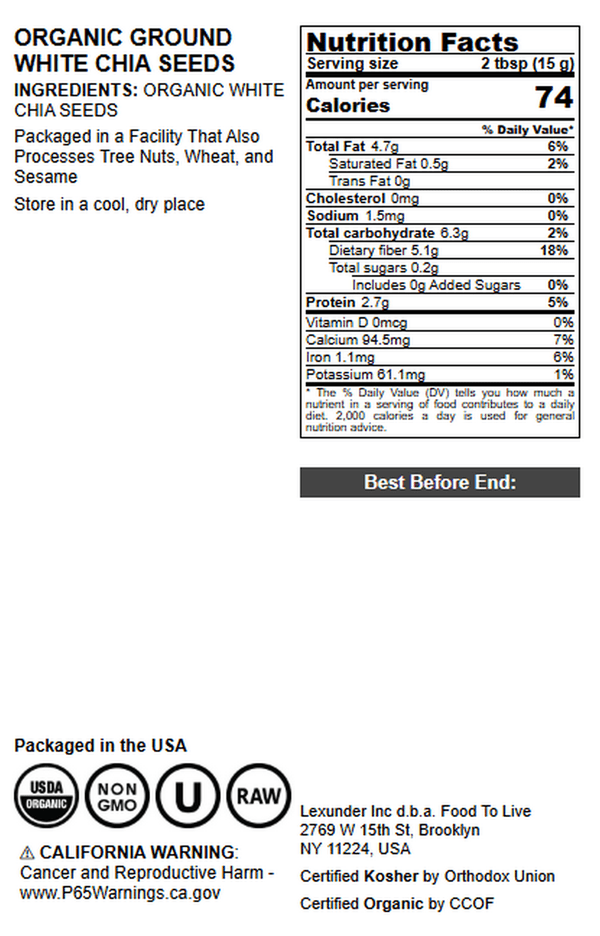 Organic Ground White Chia Seeds, 1.5 Pounds – Raw Natural Milled Seeds. Non-GMO, Kosher, Vegan, Bulk – by Food to Live