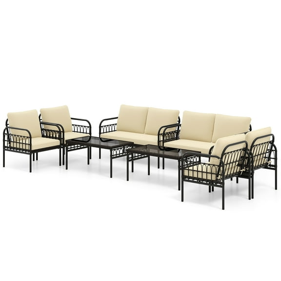 Gymax 8PCS Furniture Set Outdoor Wicker Conversation Bistro Set w/ Soft Cushions Patio