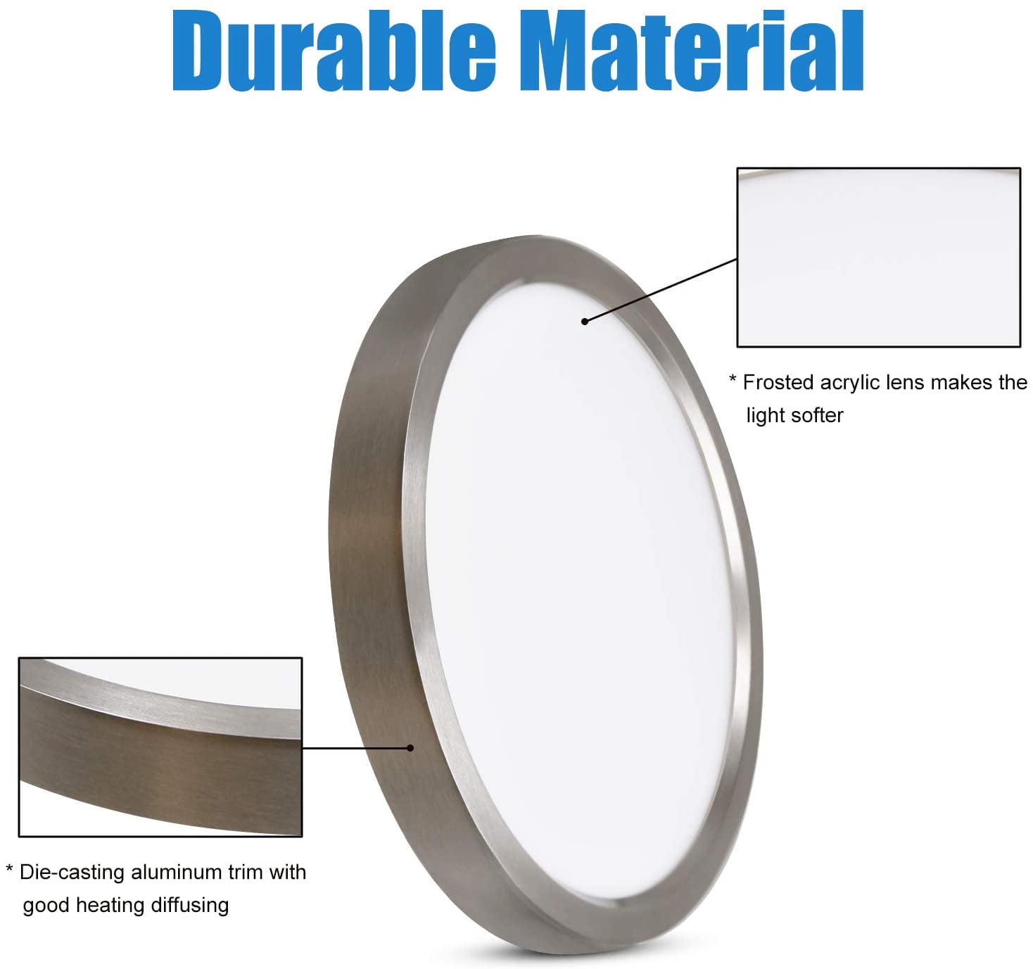 MingBright LED Flush Mount Ceiling Light Fixture, Dia: 13'', 3000K Warm White Brushed Nickel Aluminum Ceiling Light Fixture, Dimmable Ceiling Light for Kitchen, Bathroom, Bedroom