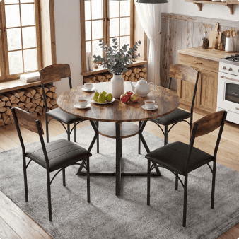 Round Dining Table Set for 4,Wood Round Kitchen Table and Chairs Set for 4,Modern Dining Room Table Set with 4 Chairs,Round Dinner Table for Small Space,Brown