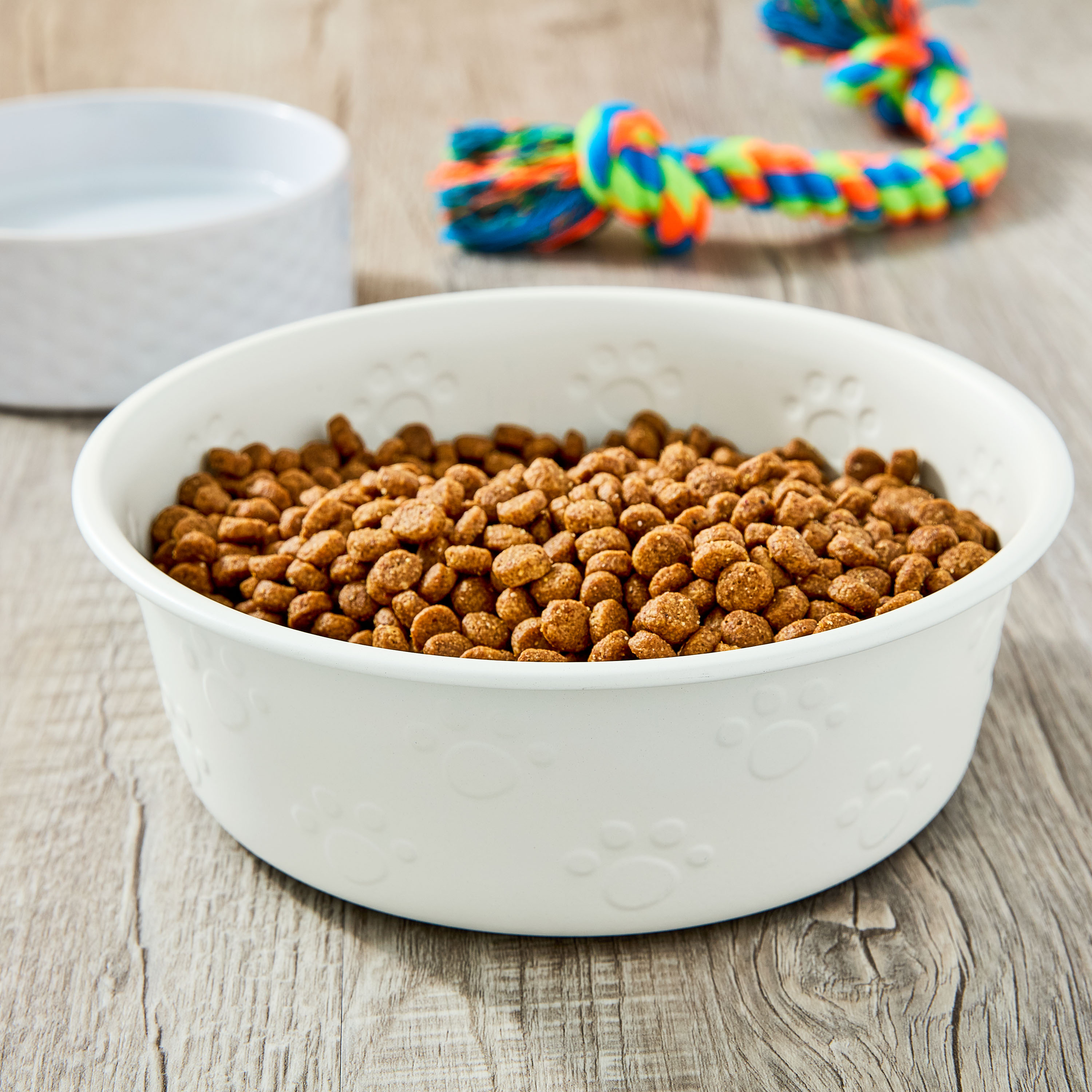 Vibrant Life Large Stainless Steel Embossed Dog Bowl, White Paws