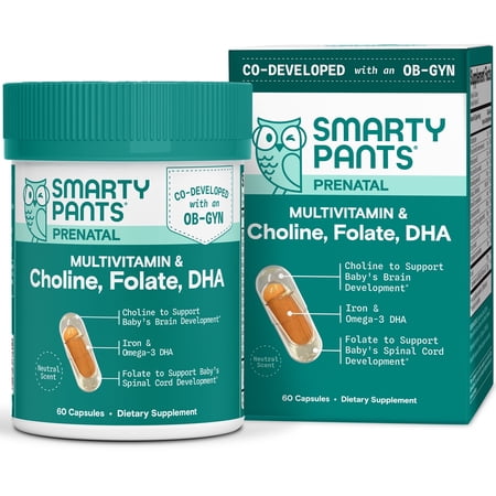 SmartyPants Prenatal Plus Multivitamin Capsules with Choline, Folate & DHA, 60 Ct