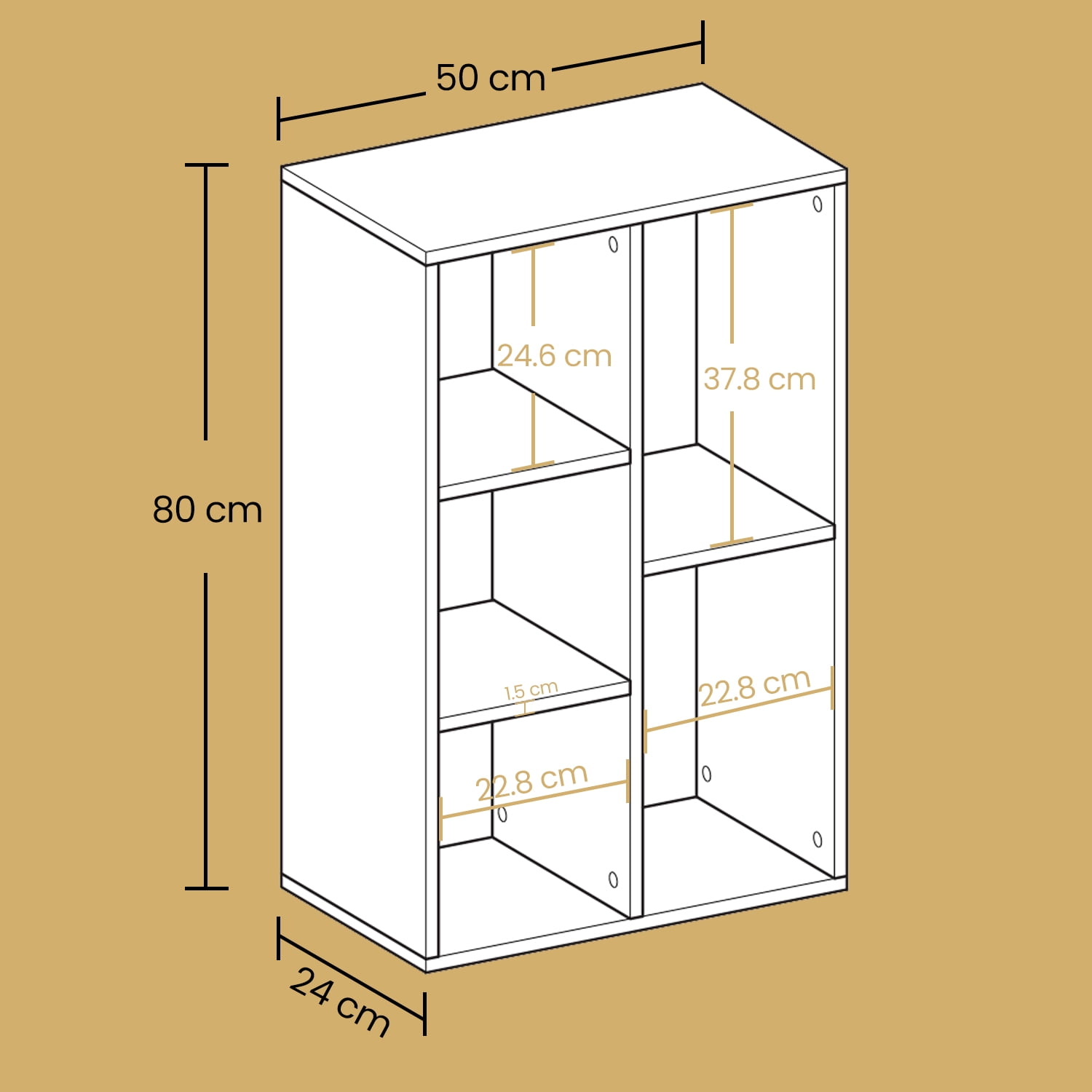 LEDREM 5-Tier Bookcase with Cubes, Space-Saving Shelf Organizer for Living Room, Bedroom, Office, 22lb/Compartment, Freestanding, White