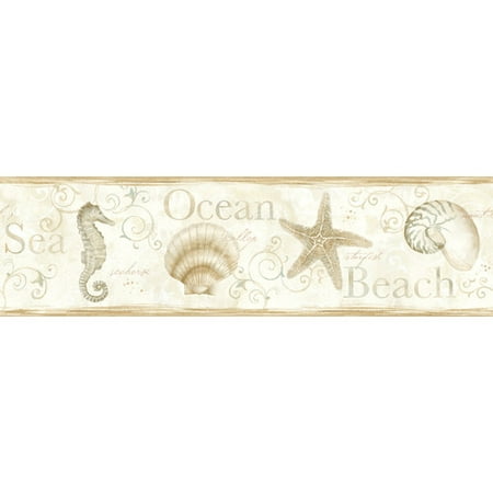 Scene Border (Brewster Home Fashions Sand Dollar Island Bay Seashells 15' x 6.83'' Scenic 3D Embossed Border)
