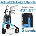 thumbnail image 2 of Andador de 3 ruedas HOMLAND para personas mayores, plegable, apto para FSA/HSA, con soporte para bastón y vaso, altura ajustable., 2 of 5