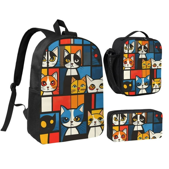 Cat Backpack 17 Inch Set with Lunch Bag and CaseDurableTravel Bag Combo for Work Commuting Daily Use