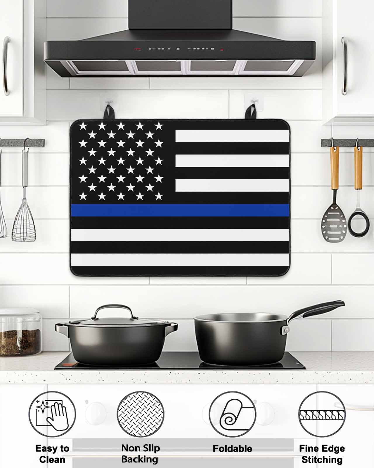 Stove Top Covers for Electric Stove, Blue American Flag Glass Stovetop Cover Protector, Black White Striped US Flag Stars Induction Cooktop Protector Oven Mat for Kitchen Countertop 24"x21"