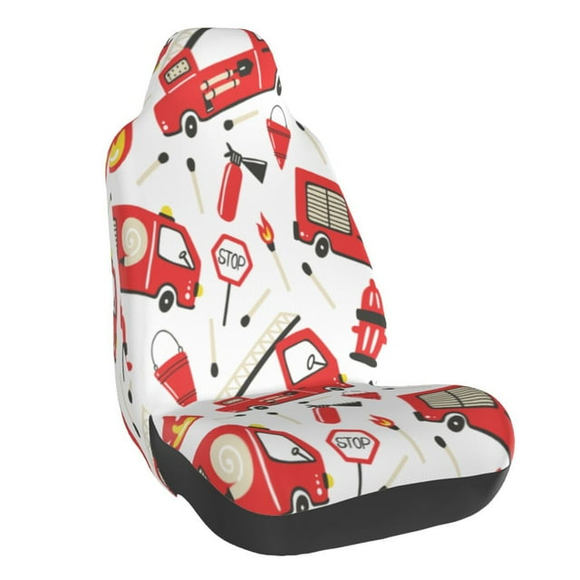 Wukai Fire Truck Full Set Car Seat Covers with Soft Padding Universal Auto Front Seats Protector and Cushion Mat