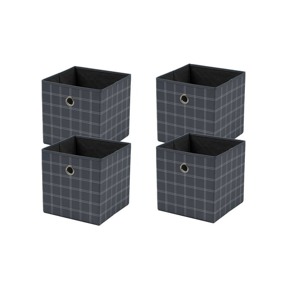 Mainstays Collapsible Fabric Cube Storage Bins (10.5" x 10.5"), 4 Pack, Gray Windowpane