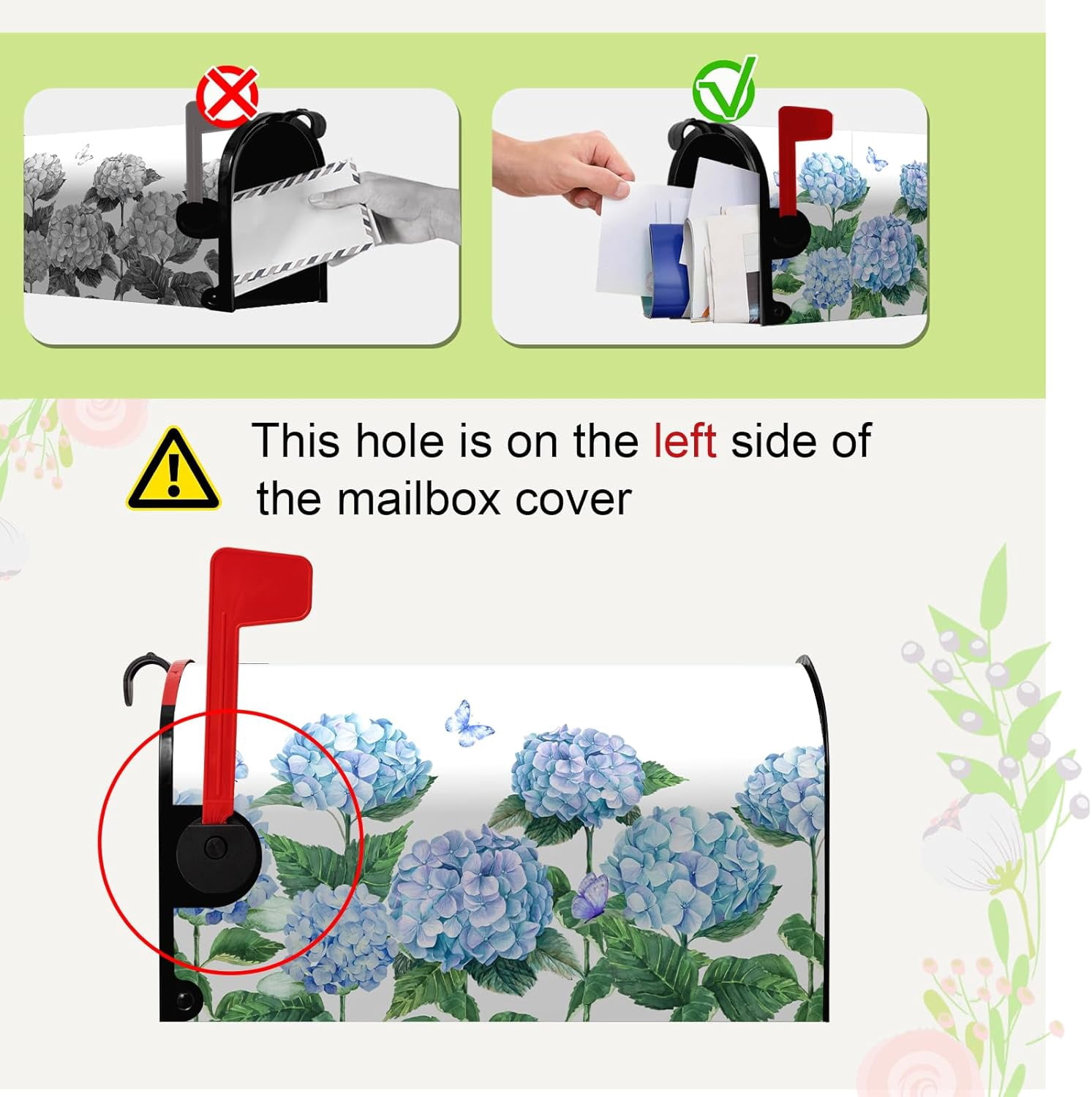 Hydrangea Flowers Magnetic Mailbox Cover Spring Summer Blue Floral Mailbox Covers Standard Size 18 x 21 Inch Outdoor Letter Post Box Wraps for Garden Yard Home Decor