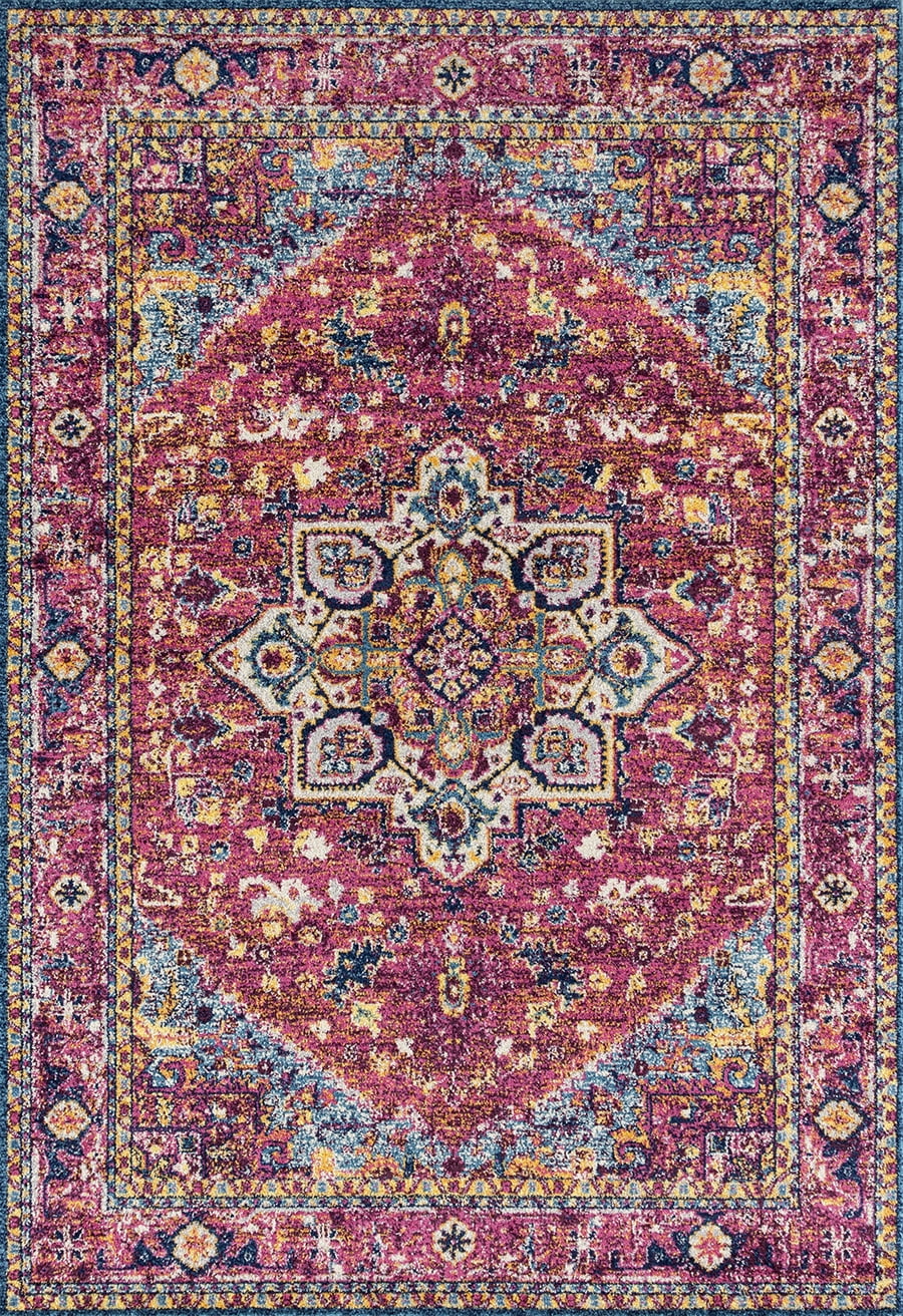 United Weavers Caledonia Zuri Farmhouse Medallion Area Rug, Magenta, 9'10" X 13'2"