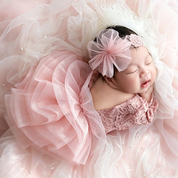 Ylsteed Newborn Girl Photoshoot Outfits Lace Elastic Romper with Headband Baby Elegant Gorgeous Photography Outfit Shower Gift 0-3Month