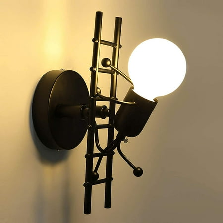 

Creative Humanoid Wall Light Indoor Modern Wall Lamp Art Deco Wall Lamp Max 60W E27 for Bedroom Kids Room Hallway Restaurant Staircase Kitchen Black