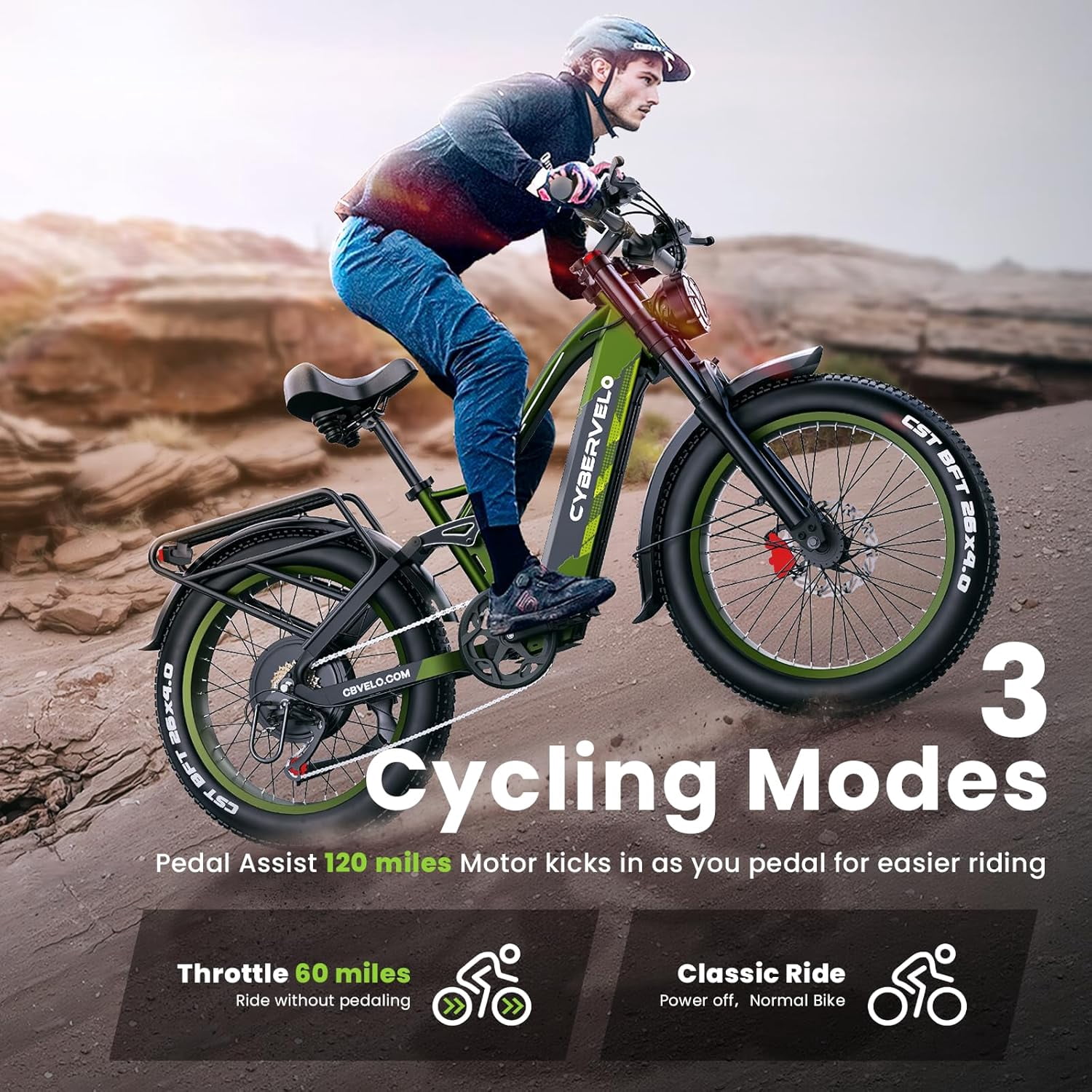 CBVELO Electric Bike for Adults, 5000W Ebike, 50MPH 100Miles Electric Mountain Bike, 26"Fat Tire with 60V 50AH Battery Full Suspension Electric Cruiser Bike
