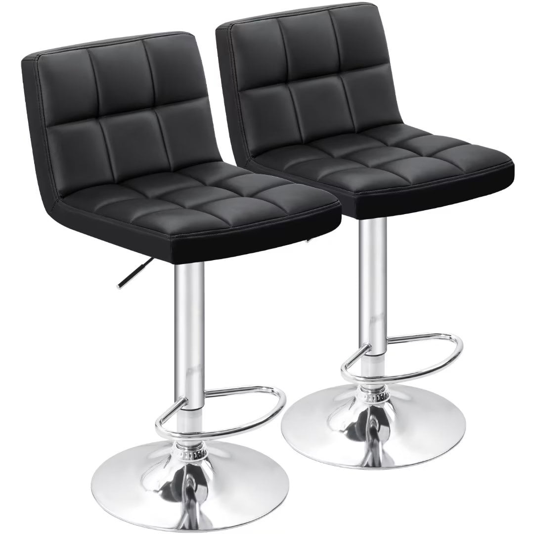 Vineego Modern Square PU Leather Swivel Adjustable Bar Stool, Set of 2, Bar Stool for Kitchen Counter,Black