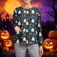 thumbnail image 2 of Domzest Halloween Holiday Women Nurse Jacket Halloween Graphic Long Sleeve Scrub Top Funny Button Front Nurse Uniform Dark Blue S, 2 of 5