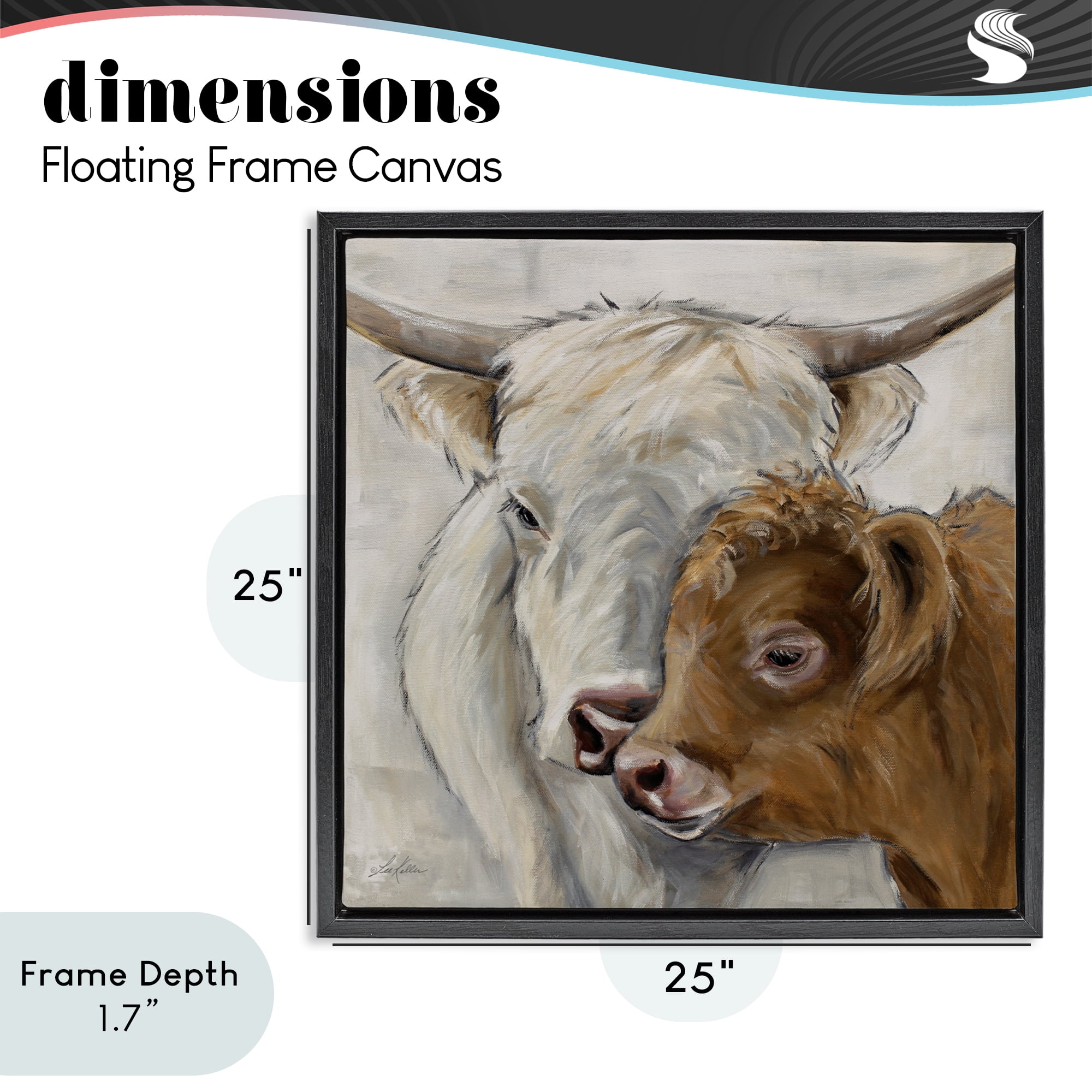 Stupell Industries Highland Cow & Calf Contrasts Black Framed Floater Canvas Wall Art, design by Lee Keller