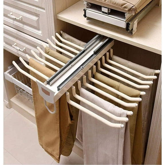 Pull Out Pants Rack Pants Hanger Bar 22 Arms Steel Pull Out Trousers Rack Clothes Organizers for Space Saving and Storage 18(L) x 23.4(W) x 5.7(H) inch