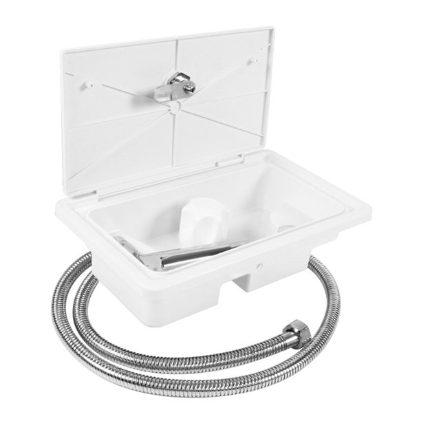 Kit de ducha para remolque de exterior, resistente, de acero inoxidable, con cabezal de ducha extraíble y control de temperatura. Accesorio de Blanco