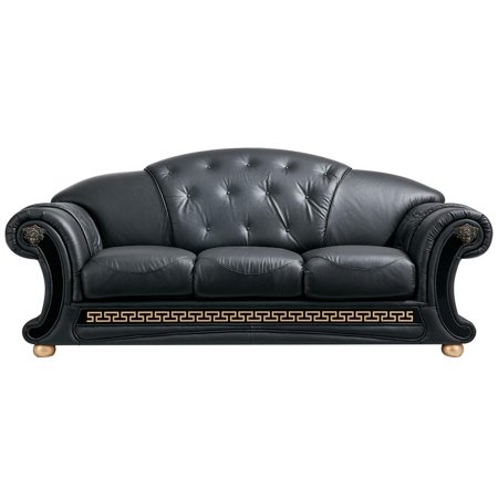Black Genuine Leather Sofa-Bed Traditional Made in Italy ESF Apolo