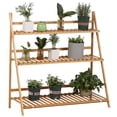 thumbnail image 1 of Outsunny  3 Tier Folding Storage Shelf, Bamboo Ladder Plant Stand, Natural, 1 of 10