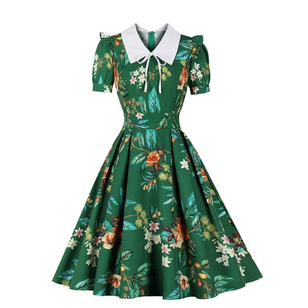 Moda mujer verano Retro Casual Pullover estampado Sexy manga corta vestido Fridja bnh4335