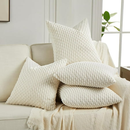 

Fancy Homi Set of 2 Neutral Cream Decorative Throw Pillow Covers 16x16 inch for Couch Bed Sofa Bedroom Modern Farmhouse Boho Home Decor Soft Fluffy Textured Corduroy Cute Ivory Cushion Case 16x16