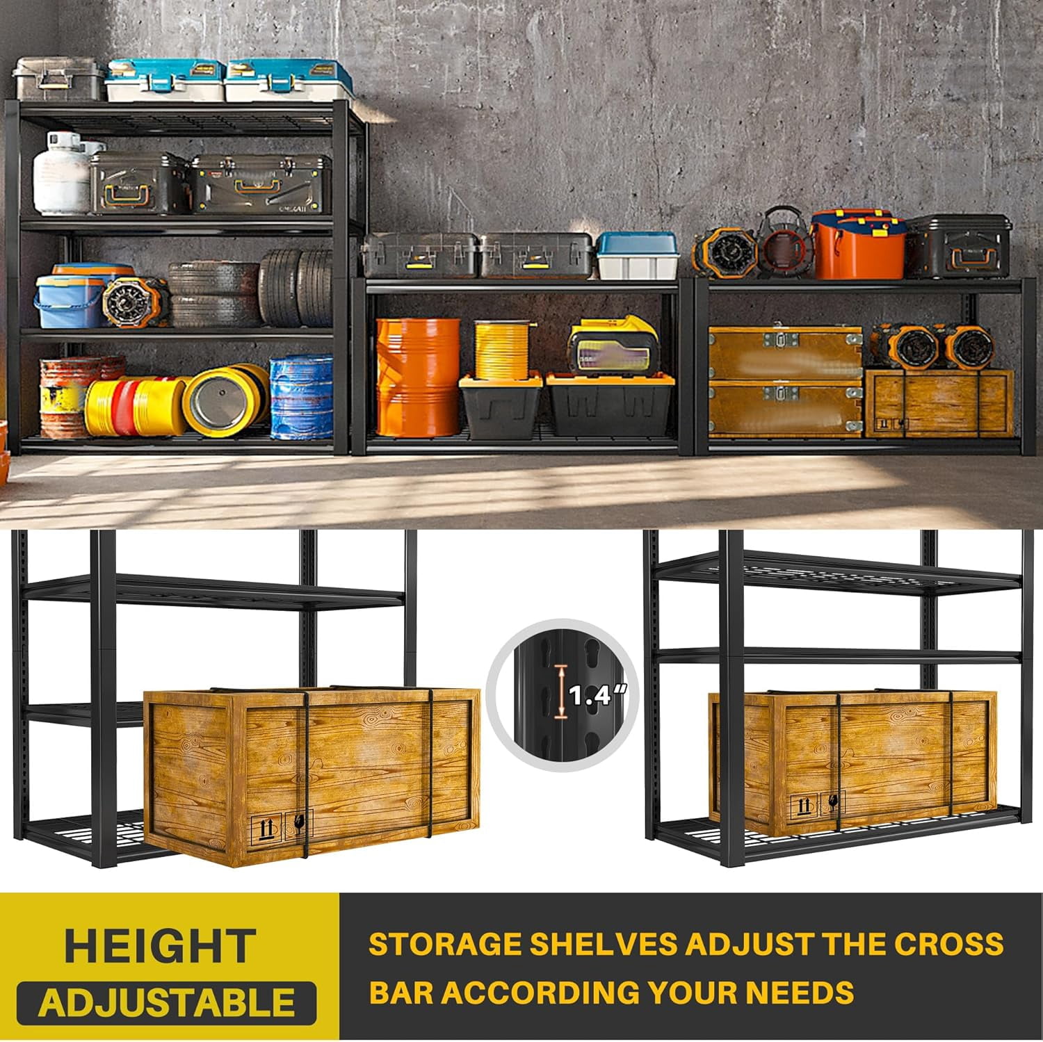 Howcool Heavy Duty Garage Shelving Unit, 2240 lbs Metal Storage Shelves, Adjustable Steel Shelving Rack, 39.37"W x 19.6"D x 60"H, 4-Tier Freestanding Industrial Shelf for Garage, Basement, Warehouse