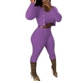 thumbnail image 1 of Gibobby Set Pants y Sudadera Mujer Suéter de punto de color sólido para mujer, cárdigan sexy ajustado, traje pantalón de tres piezas(Morado,G), 1 of 5