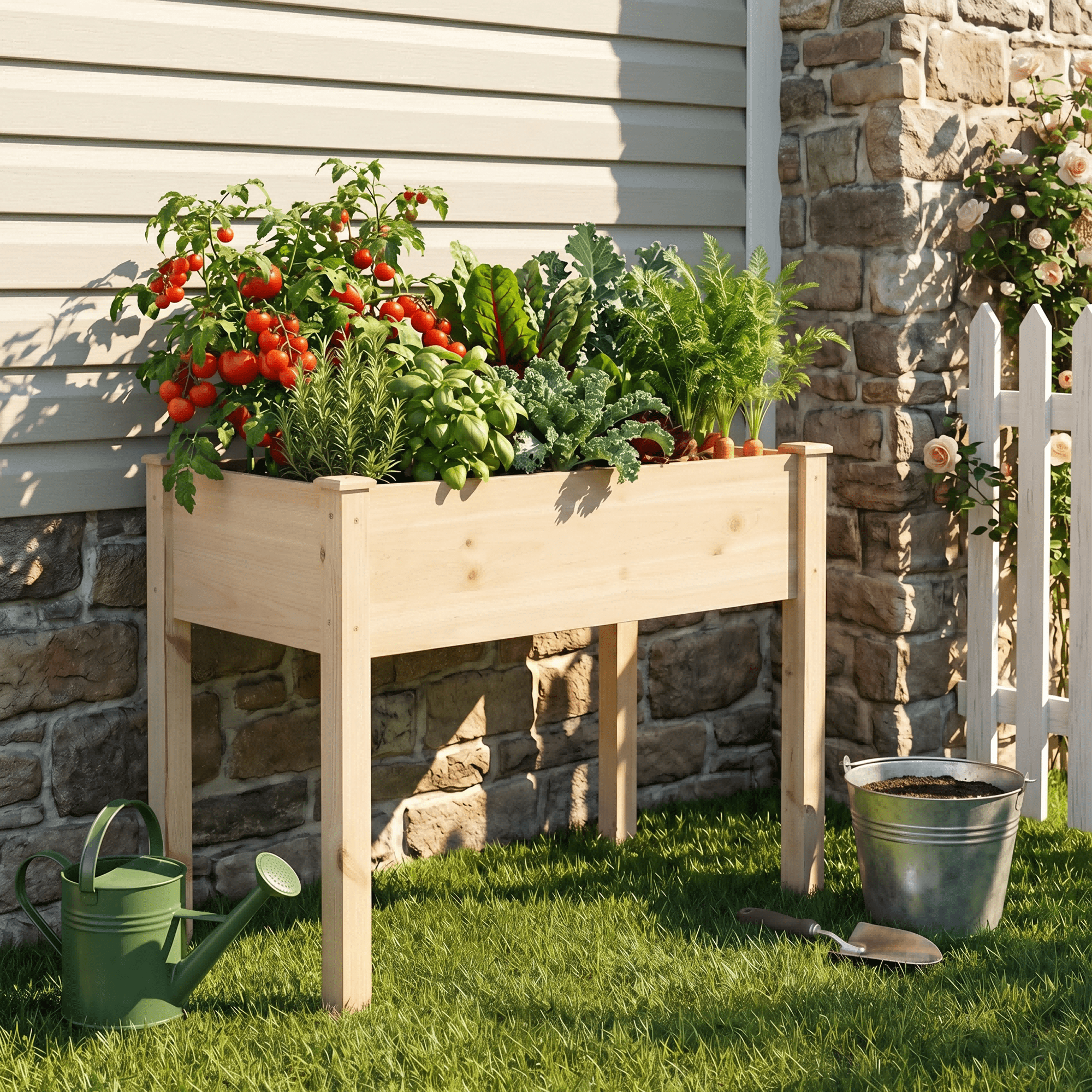 LIFERECORD Wooden Raised Garden Bed with Legs, 34"L X 18"W X 30"H, Elevated Reinforced Large Planter Box for Vegetable Flower Herb Outdoors, Wood